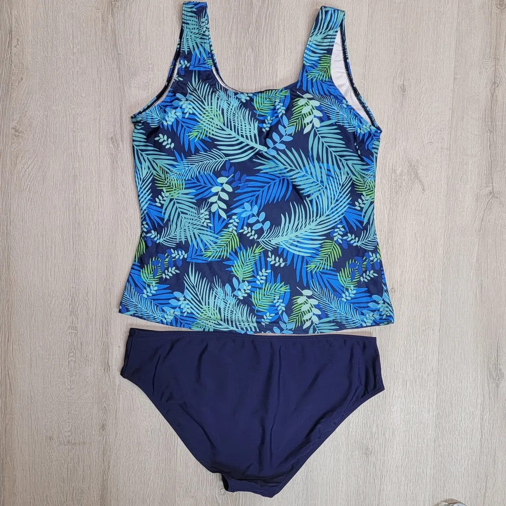 Womens Size 16 blue and green Tropical tankini with bikini bottoms NWOT - Picture 2 of 6